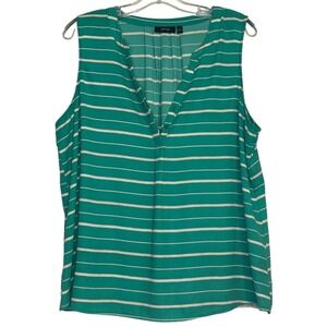 Apt 9 Women Blouse Teal Green White Striped Sleeveless V-Neck Pleated Coastal XL